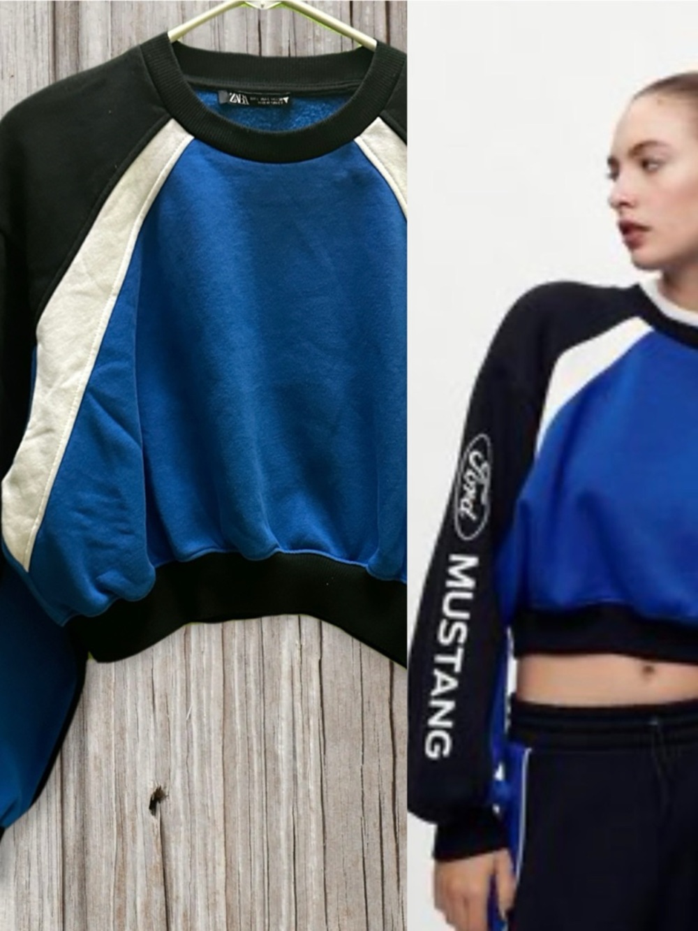 Zara Ford Mustang Cropped Colorblock Sweatshirt L
